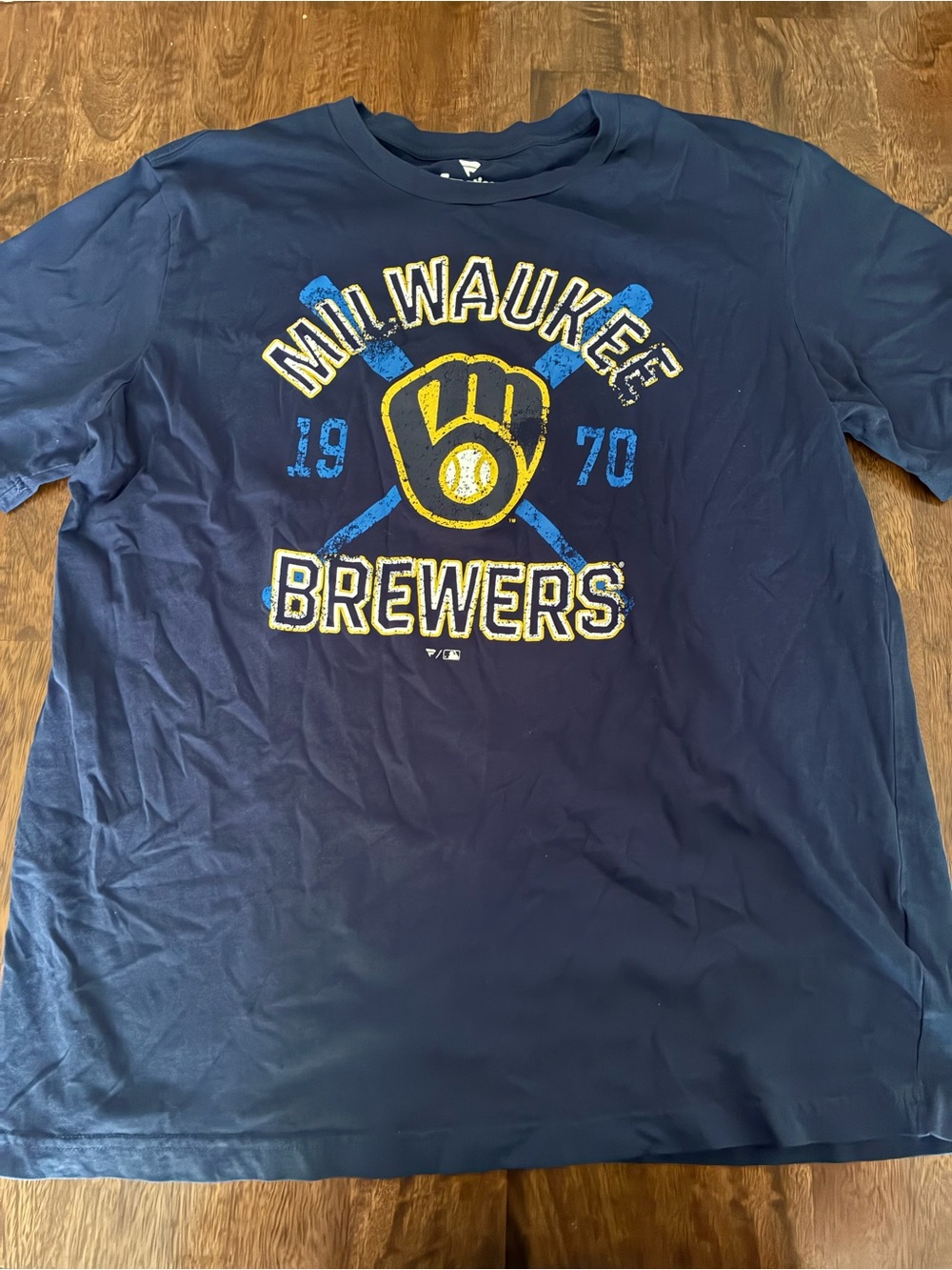 Milwaukee Brewers Fanatics T Shirt Navy Yellow Logo MLB Mens XL Cotton